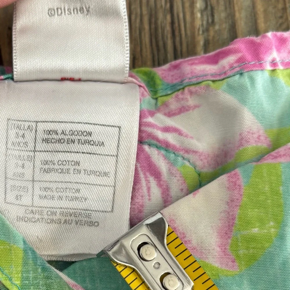Vtg Disney Store Minnie Mouse Tropical Hawaiian Cotton Dress 4T Green Pink Y2K - Picture 4 of 11